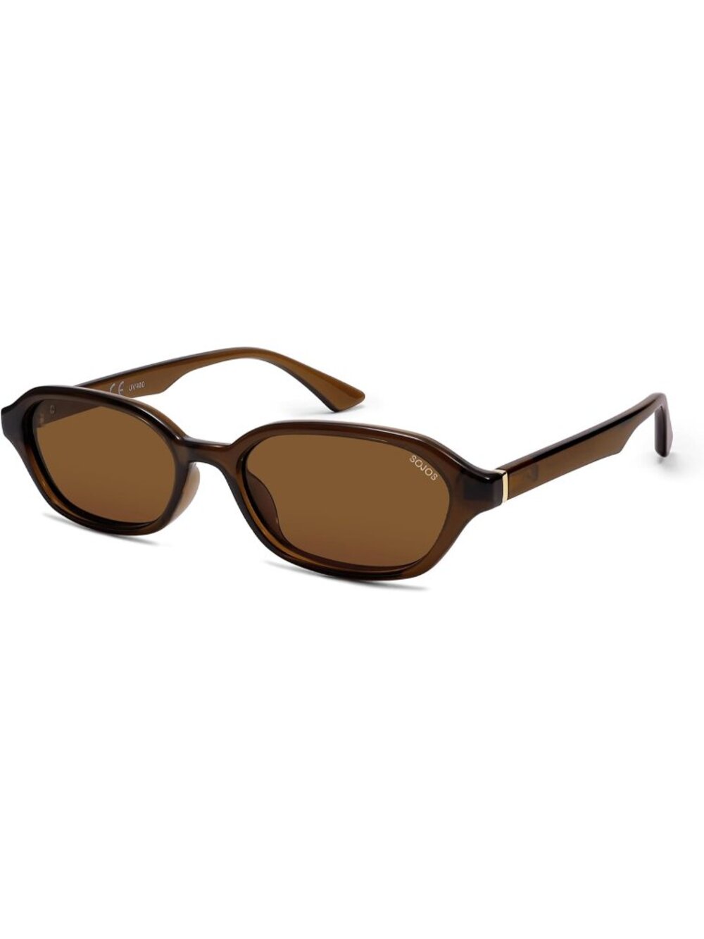 Women's Dark Brown Retro Rectangle Polarized Sunglasses Trendy Hexagon Narrow